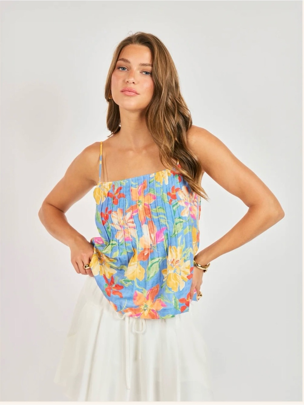 Sadie & Sage Sky-Blue Floral Spaghetti-Strap Camisole